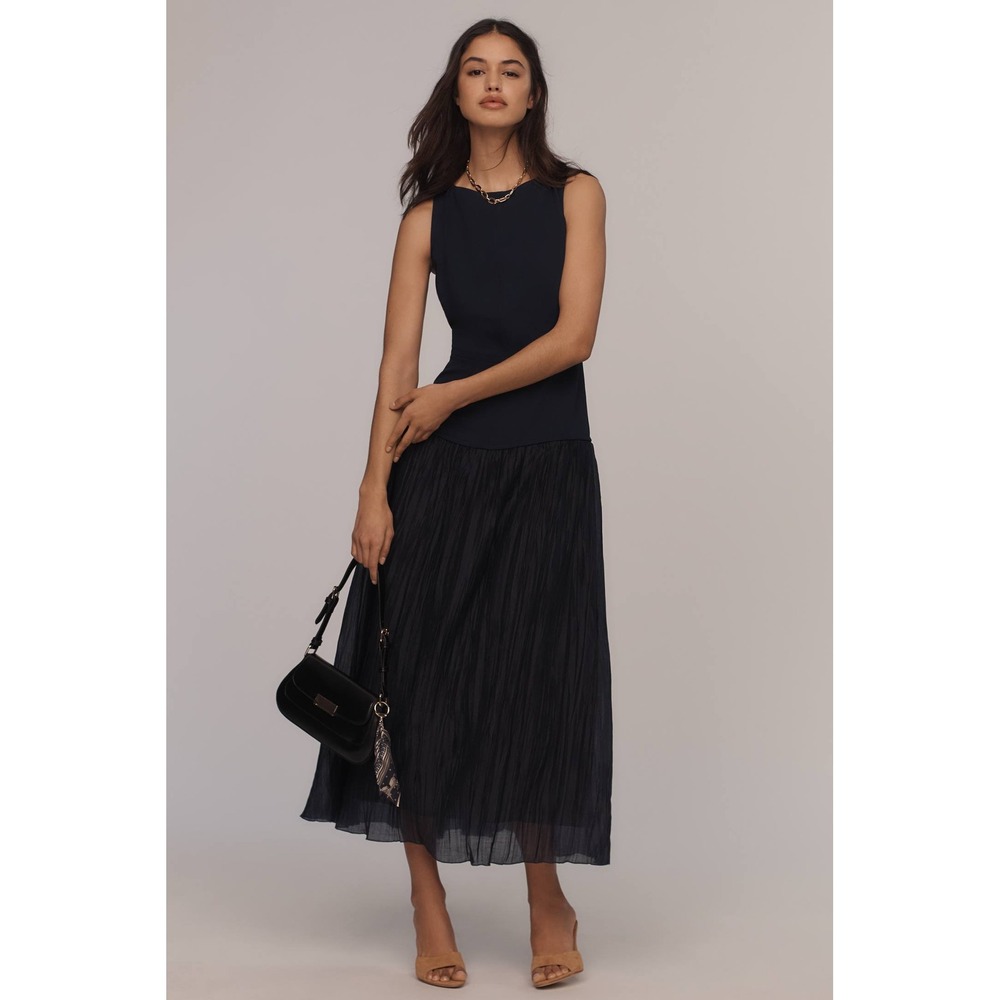 Reformation Cyra Pieced Drop-Waist Maxi Dress Navy Blue - Size 4 - Picture 5 of 16